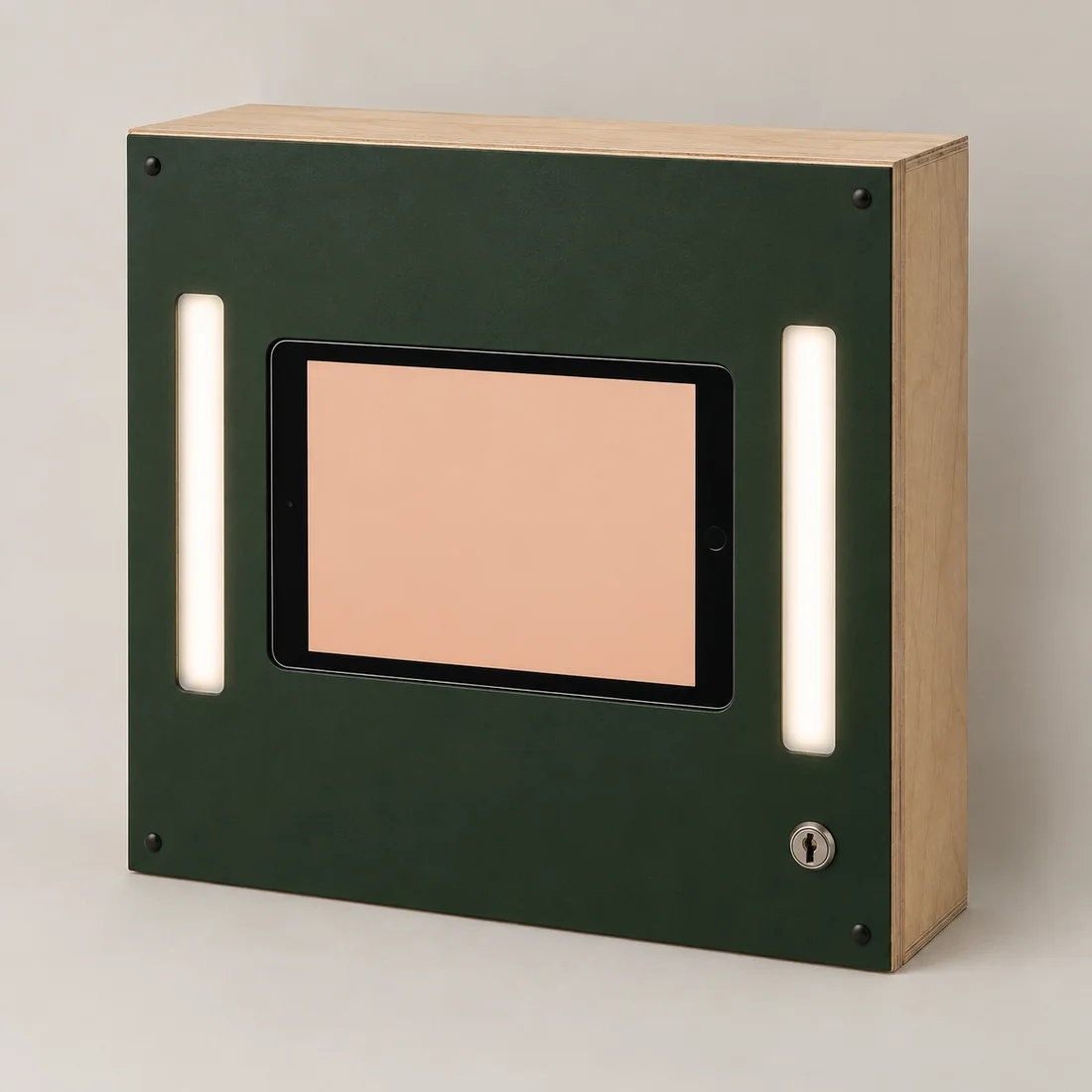 Concept visualisation of the Box cabinet: a plain plywood box with a removable front face